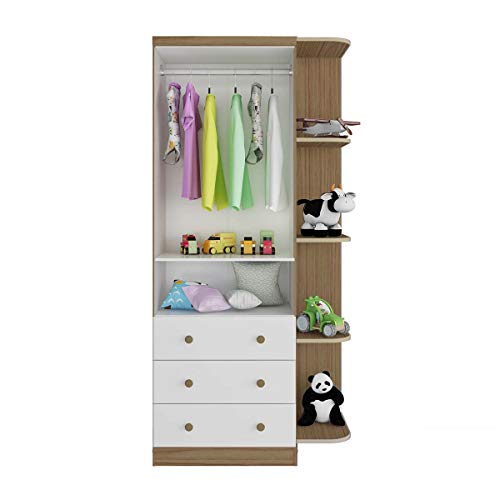 Quarto Infantil Com Guarda Roupa Luna 02 Portas com Prateleira e Berço Smim 3 em 1 Carvalho/Branco M