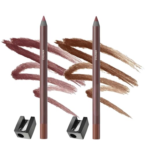 Plum & Chocolate Eyeliner Pencils Creamy Matte Set - Waterproof Sweatproof Long-Lasting Eye Makeup Kit with Sharpener, Smooth Application (1#PLUM & 3#CHOCOLATE)