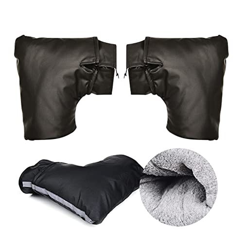 OUGETHER Motorcycle Handlebar Muffs Gloves Mitten Universal Gloves Plush Lining Waterproof PU Gloves Hand Warmer Winter Warm for Scooter Snowmobile (Black)