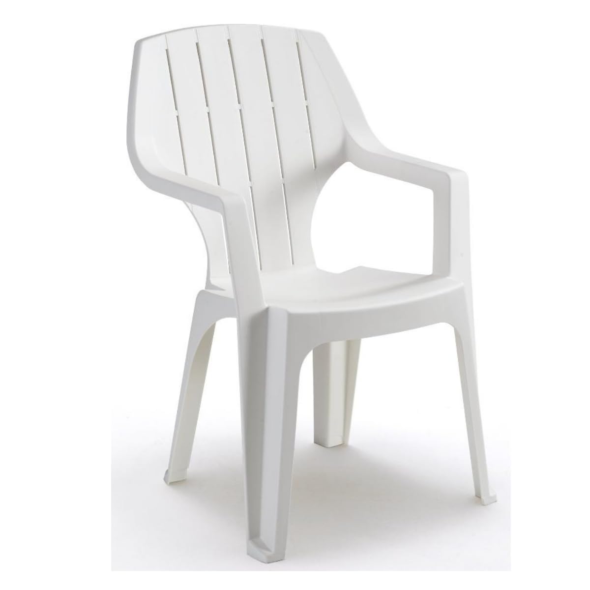 Tomaino - Silla de jardín de plástico apilable – Juego de 6 sillas para exterior con respaldo alto efecto madera (blanco nuevo)