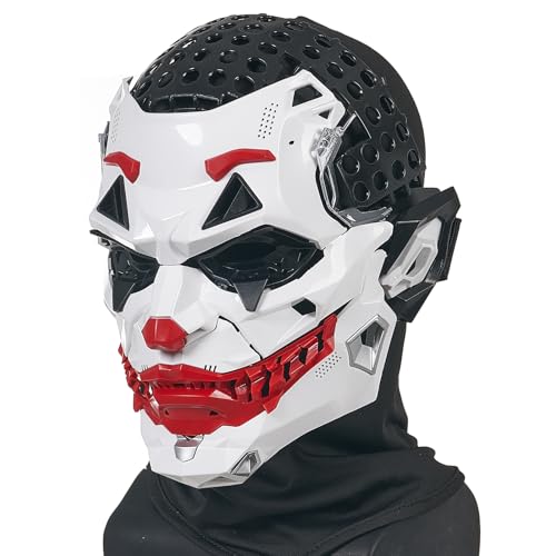 IUUBVV Futuristic Clown Mask White and Red Cosplay Costume Accessory (No braids)