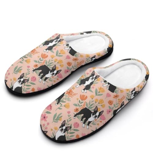 Women Girls Comfy Boston Dog Home Slippers