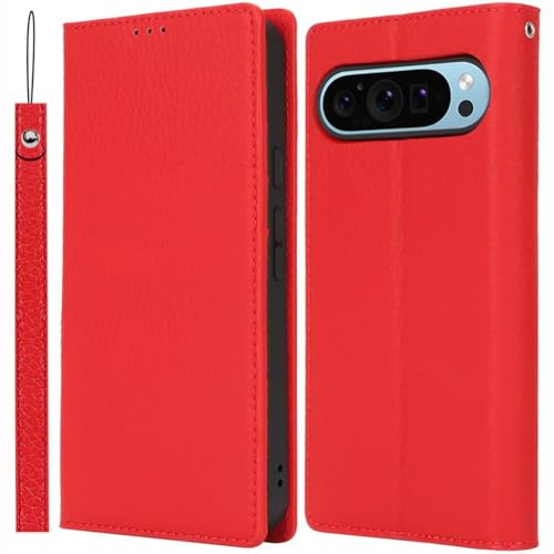 Étui en cuir véritable pour Pixel 10 Pro XL protection antichoc premium rouge