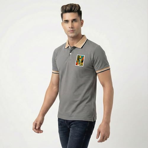 Image of Men's Regular Fit Solid Half Sleeve Casual Tipping Collar Polo T-Shirt