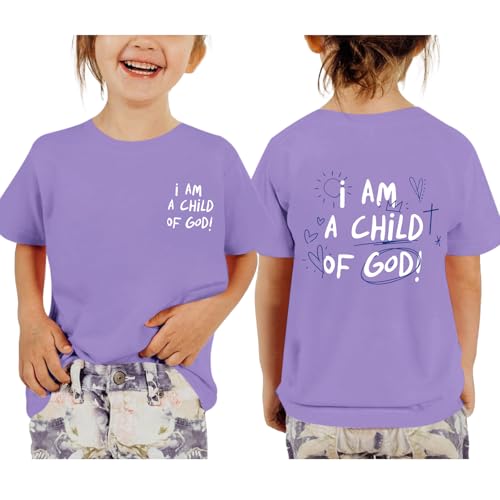 Image of KEEVICI Cute I Am A God of Child Shirt Girls Graphic Tees Christian T Shirts for Kids Jesus Religious Faith Cotton Summer Top