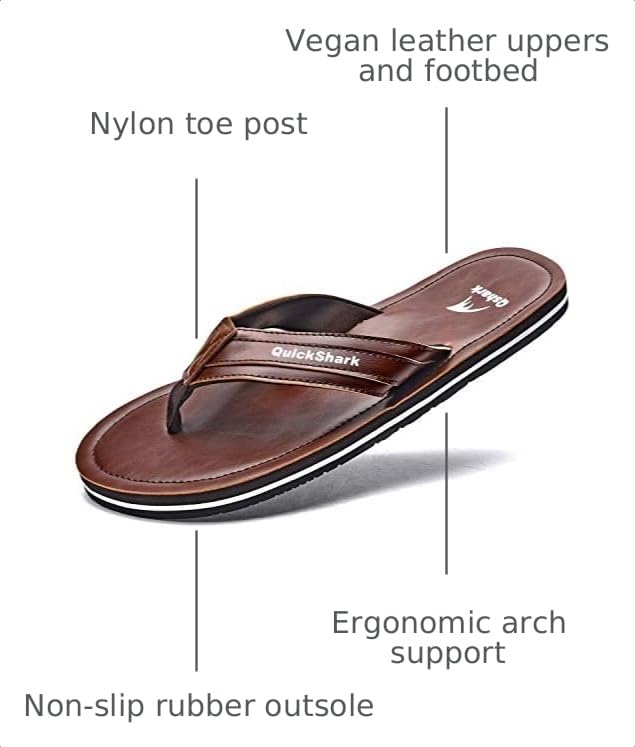 Image of Quickshark Mens Flip Flops Leather Thong Sandals Arch Support Beach Slippers