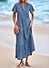 KIRUNDO Summer Maxi Dresses for Women 2025 Spring Fashion Short Sleeve Button V Neck Pleated Loose Tiered Swing Flowy Dress(Blue, Large)
