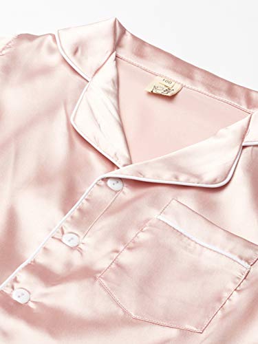 Little Girls Boys Stain Pajamas Set Classic Silk Pjs 2 Piece Loungewear Toddler Kids Button-Down Sleepwear Short/Long Sleeve Rose Gold2