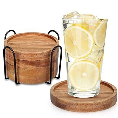Hira Wood Art Wooden Coasters for Cups Set of 4 - Coasters for Dining Table - Round Coasters for Tea, Coffee Table & Dining Table with Metal Holder (B0C179YGQ3) Amazon Price History, Amazon Price Tracker