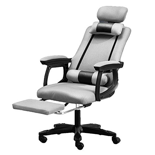 Silla ergonómica de Oficina para el hogar, con Respaldo Alto, Ajustable, giratoria, para Videojuegos, con reposacabezas y Asiento de Malla Transpirable y Agradable para la Piel (Rojo, Naranja y Gris)