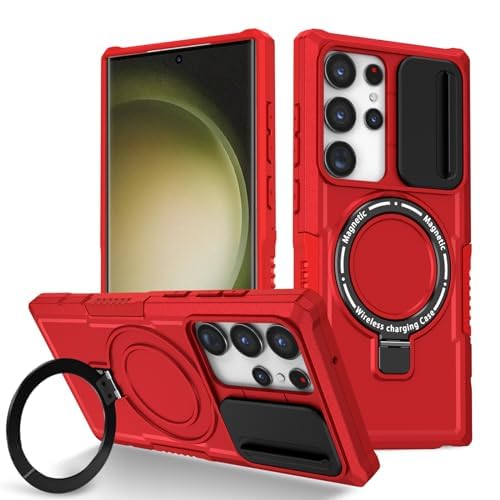Coque Samsung S26 Ultra avec cache objectif et anneau support rouge
