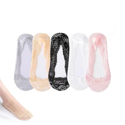 LOKORI 6 pares de calcetines invisibles de encaje for mujer, calcetines de corte bajo, invisibles, ultrafinos y transpirables, con ribete de encaje ligero.(Colorful)