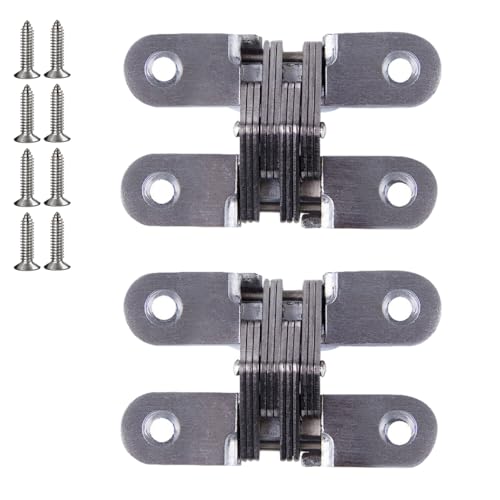 2 cerniere a croce nascoste, cerniera invisibile nascosta a 180 gradi con viti, hardware per mobili per armadietti, armadietti, scatole di legno (70 mm)