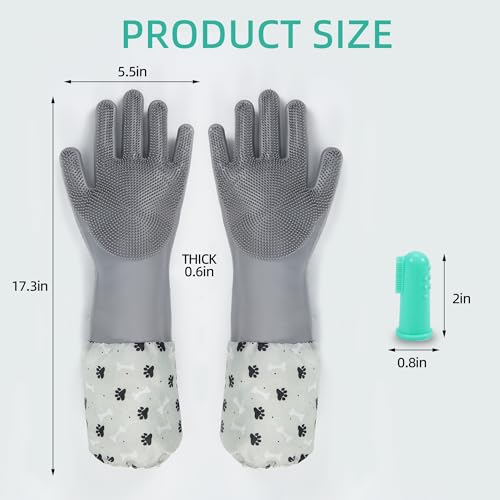 ROBATUN Luvas de banho para cães, escova de dentes, conjunto de chuveiro 2 em 1, luvas de banho para