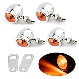 PIENSE バイク バイク用 ウィンカー 4個セット 1台分 汎用 ブラック 砲弾型 ブレット型 レトロ アメリカン オレンジ (シルバー4個/Rステー2個)