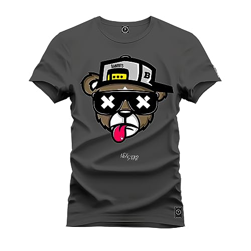 Camiseta Unissex Algodão Estampada Premium Confortável Urso Boné Bolado Grafite M