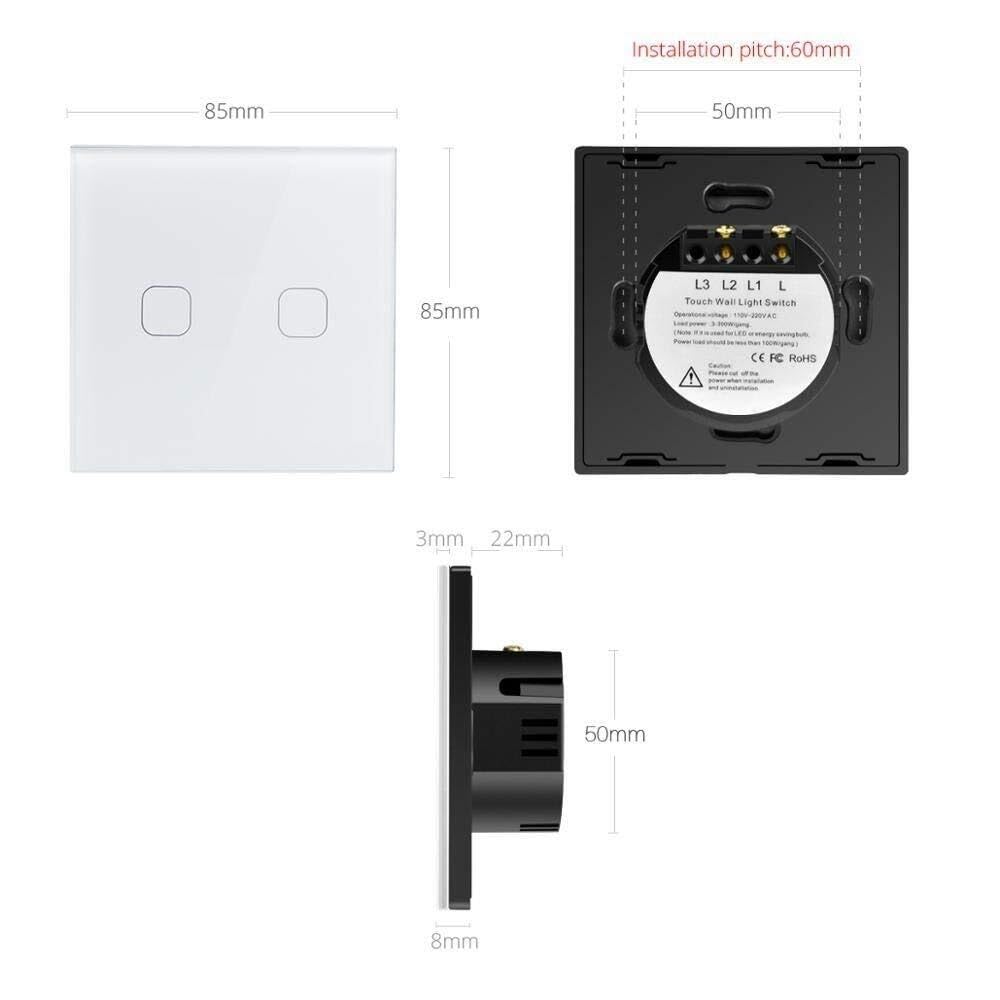 Interruptor táctil para panel de iluminación, Interruptor de luz táctil 1-3 entradas 1 vía Sensor vidrio templado multicolor Sin neutro 220-240V