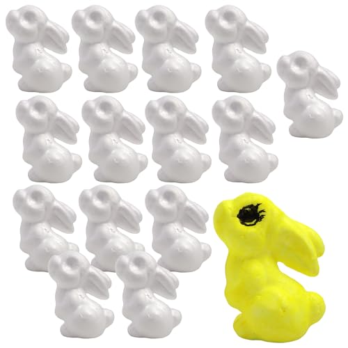 Needzo Paint Your Own Easter Bunny, Festive Springtime Crafts, Includes 5 Foam Bunnies, Paint, and Brush, 2.25 Inches (Pack of 3)