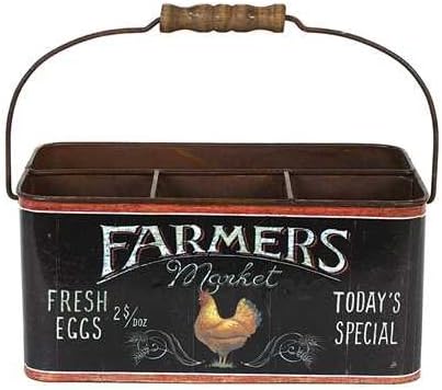 Farmer's Market Divided Tin Bucket With Rooster Image