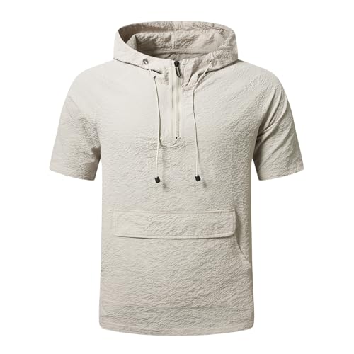 Tee shirt sport à capuche homme pour jogging et fitness avec col zippé et poches