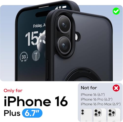 Image of Enflamo Polycarbonate Matte Back Cover Case Stand Magnatic for iPhone 16 Plus | Ultra Hybrid Camera Bump Protection (Black)