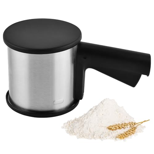 CAIEJSAEN Mehlsieb Edelstahl Puderzuckerstreuer Einhand Mehlsieb zum feinen Bestäuben und Bestreuen mit Griff Feines Sieb 400g Kapazität Puderzuckersieber für Mehl Zucker Zimt Gewürzpulver