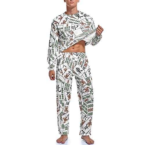 Mahjong Tiles Pajama Pants Set for Men Lounge Sleepwear T Shirt and Trousers3