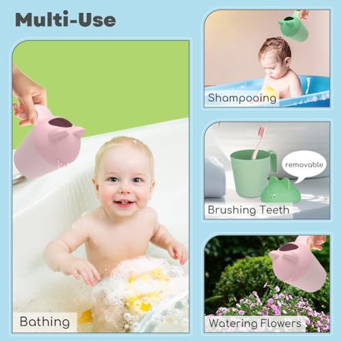 Image of Baby Bath Rinse Cup, Cute Cartoon Cat Baby Bath Rinser Baby Rinser Pail Shampoo Rinser, Newborn Bath Shower Wash Hair Cup for Bath and Shower