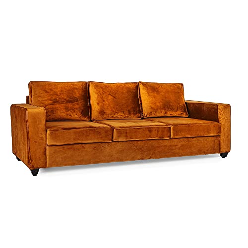 Image of Wakefit Sofa Set | 3 Year Warranty | Sofa 5 Seater, 5 Seater Sofa for Living Room, Wooden Sofa Set, Sofa Set 3+2 Seater - Napper(Fabric-Velvet : Amber)