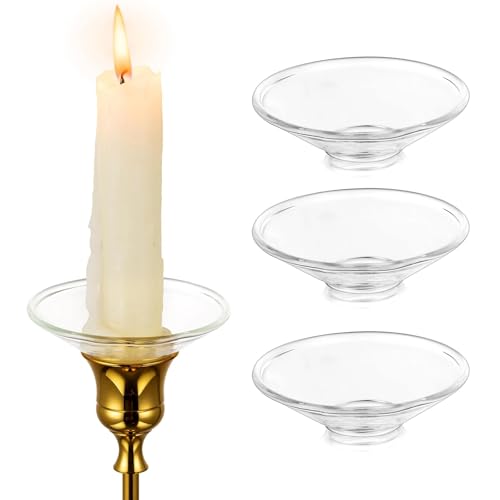 Hewory Glass Bobeches for Candlesticks 3 PCS Candle Drip Protectors Round