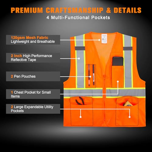 Image of ProtectX High Visibility ANSI Class 2 Safety Vest with 4 Pockets