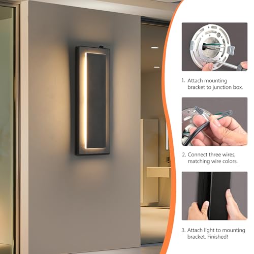 tewei LED Outdoor Wall Sconce Dusk to Dawn Outdoor Lighting, Modern Exterior Lighting Fixtures Matte Black LED Exterior Wall Lights for House Front Porch, Warm White 3000K, 2 Pack - Image 7