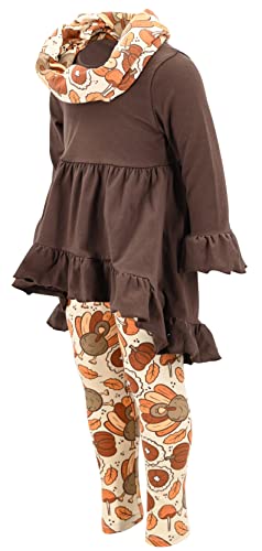Image of Unique Baby Girls Kids Toddler 3pc Outfit Set Long Sleeve Cotton Blend Tunic Top Leggings and Scarf
