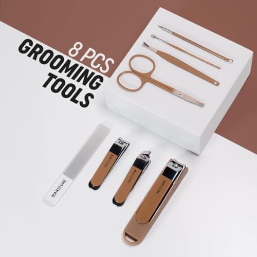 Image of AIRSEE 8-in-1 Professional Manicure & Pedicure Kit - Premium Stainless Steel Nail Clipper Set with Compact Travel Case (Multi)