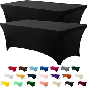 Utopia Kitchen 6FT Spandex Tablecloth [2 Pack, Black] 200 GSM Stretch, Fitted, Washable and Wrinkle Resistant Table Cloth Rectangle Cover for Trade Shows, Wedding, Parties [72Lx30Wx30H Inch]