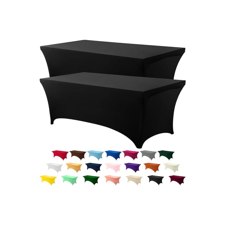 Utopia Kitchen 8FT Spandex Tablecloth [2 Pack, Black] 200 GSM Stretch, Fitted, Washable and Wrinkle Resistant Table Cloth Rectangle Cover for Trade Shows, Wedding, Parties [96Lx30Wx30H Inch]