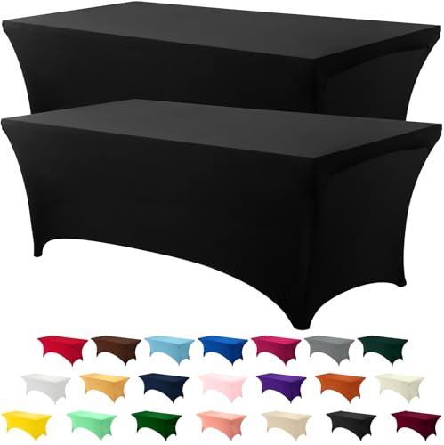 Utopia Kitchen 8FT Spandex Tablecloth [2 Pack, Black] 200 GSM Stretch, Fitted, Washable and Wrinkle Resistant Table Cloth Rectangle Cover for Trade Shows, Wedding, Parties [96Lx30Wx30H Inch] by Utopia Kitchen - Used condition - US$12.59