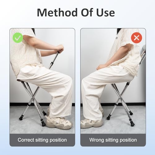 Image of Lightweight Folding Height Adjustable Cane Chair for Seniors | Supports up to 265 lbs weight, anti-slip base design, stable balance support, practical walking aid for elderly men