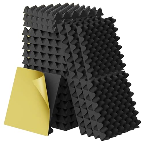 WAVATA 24 placas de espuma acústica piramidales para aislamiento acústico, paneles acústicos, aislamiento acústico, autoadhesivas, 30 x 30 x 5 cm, absorción de sonido para estudio, oficina