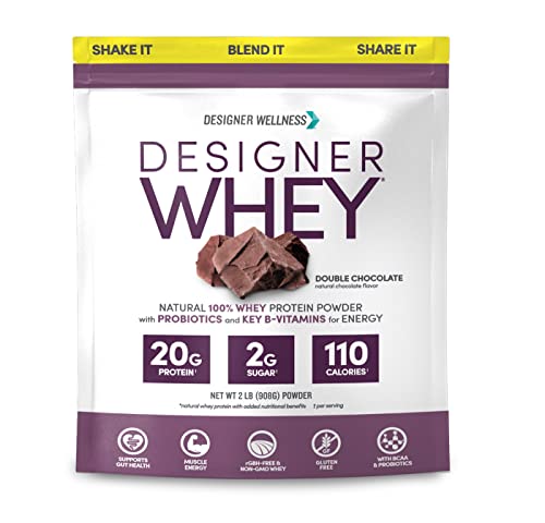 Designer Wellness Designer Whey Natural 100% Whey Protein Powder With Probiotics, Fiber, And Key B-Vitamins For Energy, Gluten-Free, Non-Gmo, Double Chocolate 2 Lb #TOP16