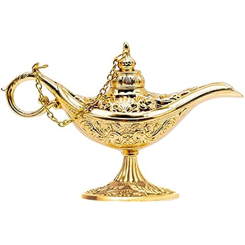 Magic Aladdin Lamp, Metal Carved Aladdin Lamp Vintage Home Tea Oil Pot Aladdin Genie Wishing Lamp Pot Magic Genie Light Wishing Pot Decor Magic Genie Wishing Light Genie Pot Costume Lamp Table Decor Cover