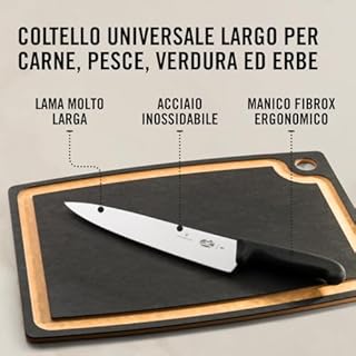 Victorinox Fibrox, Coltello da Chef, Coltello Universale Largo per Carne, Pesce, Frutta ed Erbe, 25 cm, Lama Dritta, Affilato, Acciaio Inossidabile, Nero