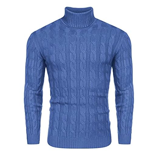 COOFANDY Herren Rollkragenpullover Feinstrick Pullover Langarmshirt Basic Regular Fit Rollkragenpulli Turtleneck Sweater Blau XL
