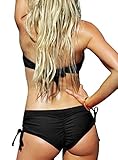 Upopby Women's Sexy Boyshort Bikini Bottom Side Tie Cheeky Swimsuit Bottoms Ruched Tankini Swim Shorts Black M