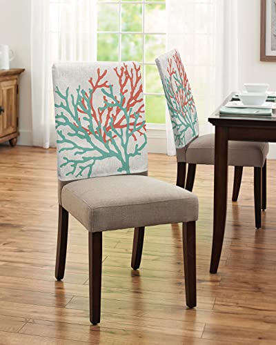 Teal Red Coral Chair Covers Set Of 4 For Dining Room, Summer Ocean Nautical Coastal Rustic Chair Back Cover Removable Kitchen Chair Slipcovers Seat Protector For Party Banquet Christmas Decorations #TOP3