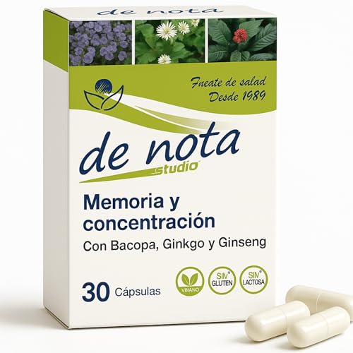De Nota Estudio 30 cápsulas - Bioserum | Con Bacopa monnieri, hierro, ácido pentoténico | concentracion y memoria estudiar | pastillas memoria y concentración - pastillas para la memoria