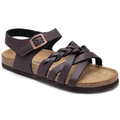 Image of Torotto Girls Sandals with Cork Footbed Adjustable Buckle Casual Slides Sandals Open Toes Flat for Kids Toddler
