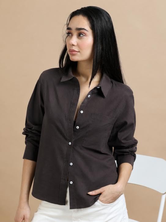 Image of Glam & Chique Women's Relaxed Fit Spread Collar Solid Casual Shirt S-2XL