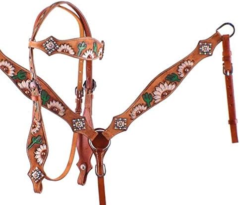Showman Hand Painted White Sunflower & Cactus Browband Headstall & Breast Collar Set w/Reins! New Horse TACK!