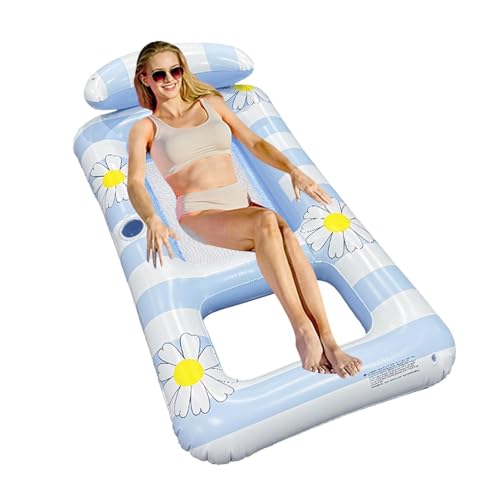 Flotadores de piscina inflables para adultos – Tumbona flotante con reposacabezas, salón de piscina engrosada – para playa, lago, río, fiesta, reunión, jardín y patio trasero, camping